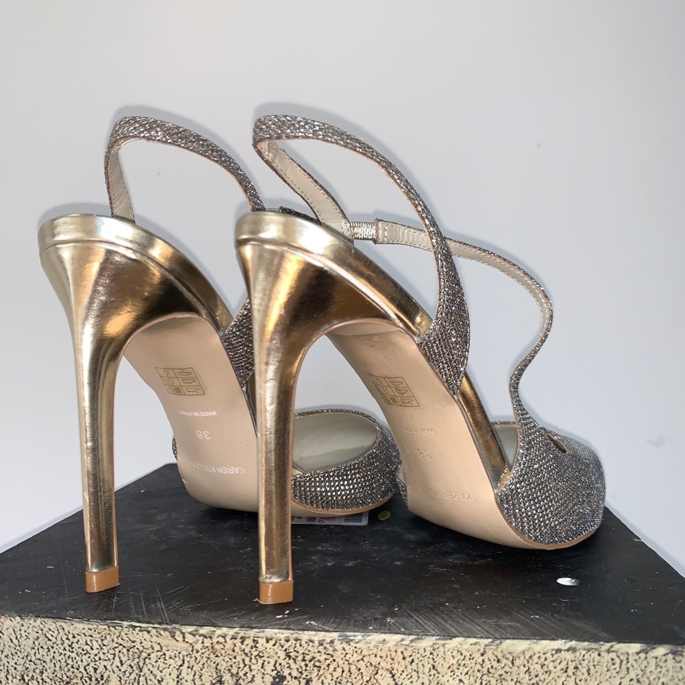 Karen Millen gold glitter strappy open pumps *8 - Picture 8 of 13